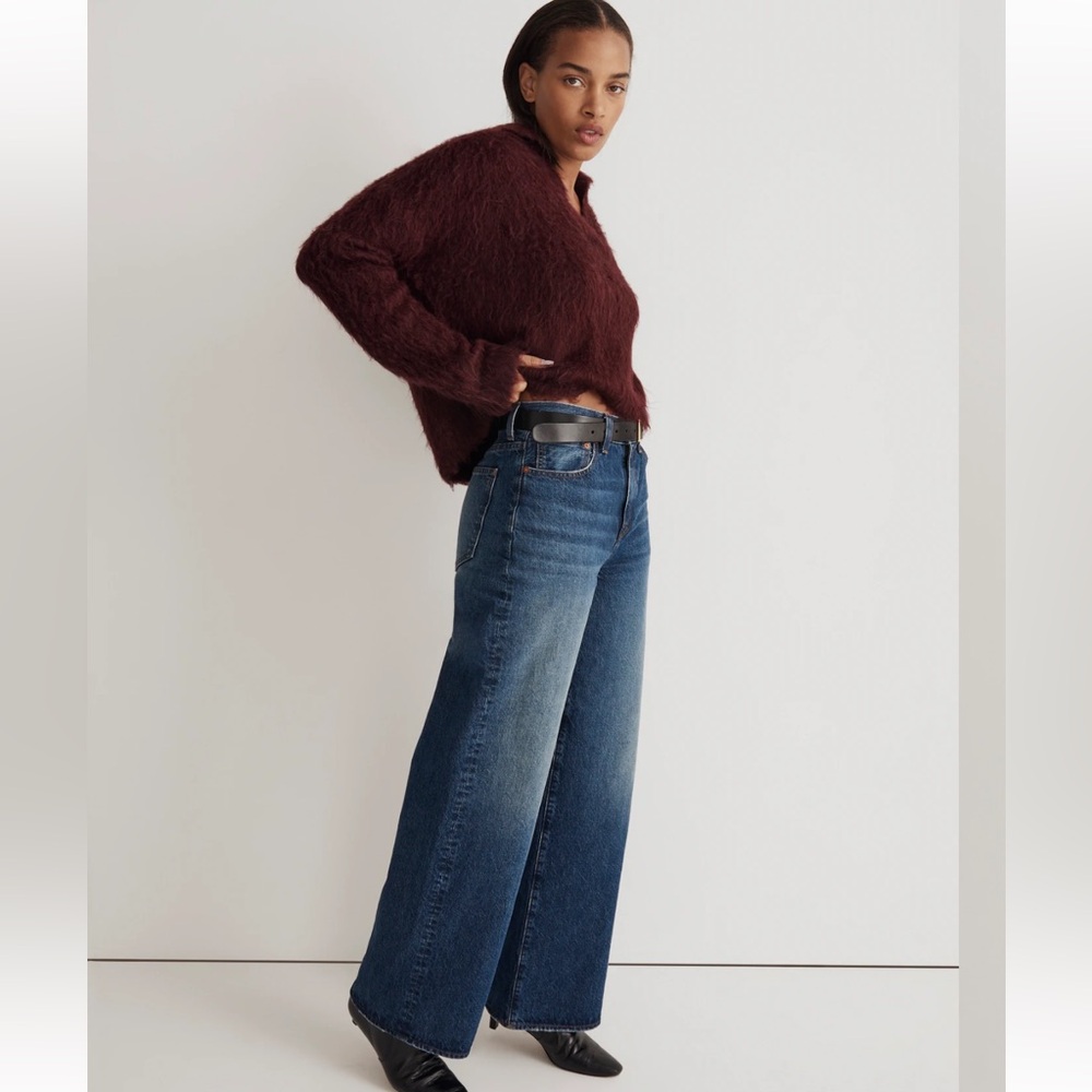Madewell Alpaca Brushed Polo Sweater Sz M Burgundy Wine Cozy Preppy Minimalist - Picture 3 of 11